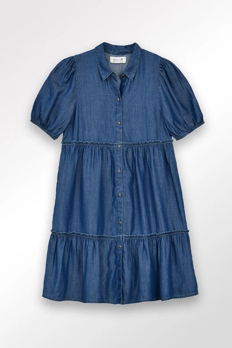 RUFFLED LYOCELL SHIRT DRESS LIGHT BLUE DENIM / 10Y RUFFLED LYOCELL SHIRT DRESS LIGHT BLUE DENIM / 10Y