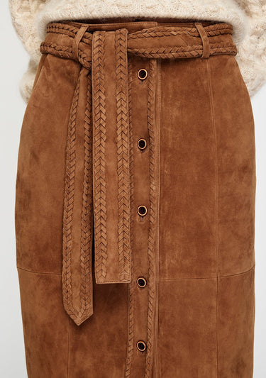 MOS Nola Suede Midi Skirt in Toffee