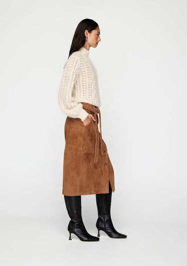 MOS Nola Suede Midi Skirt in Toffee