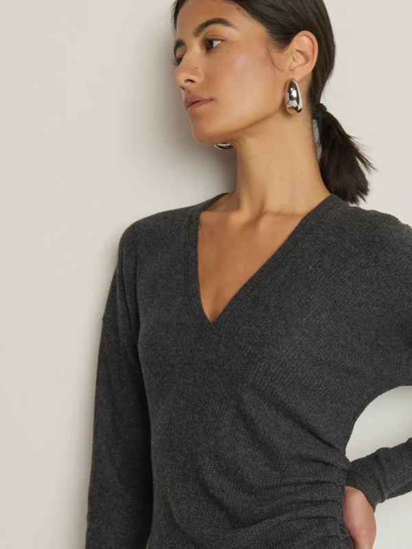 Nation Sandrine Midi Dress in Charcoal - Estilo Boutique Charcoal / Xs Nation Sandrine Midi Dress in Charcoal - Estilo Boutique Charcoal / Xs
