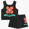 Peek Kids Flower Appliqué Cotton Tank & Shorts Set in Black - Estilo Boutique
