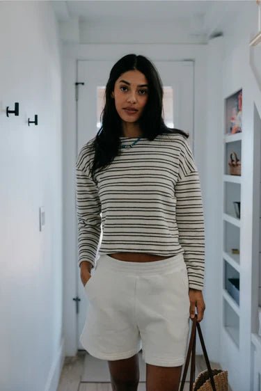 Perfect White Tee Bari French Terry Sweat Short in Bright Ivory