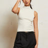 Perfect White Tee Mel Luxe Rib Sleeveless Mock Neck Top in Sugar