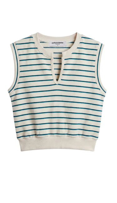 Perfect White Tee Sloane French Terry Sweatshirt in Teal Navy Stripe