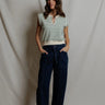 Perfect White Tee Sloane French Terry Sweatshirt in Teal Navy Stripe