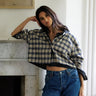 Perfect White Tee Tate Long Sleeve Button Up in Sugar Plaid