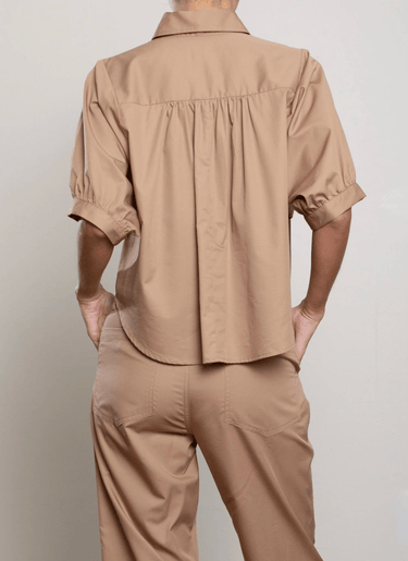 Pharaoh Claude Crop Shirt in Cotton Tencel in Chai