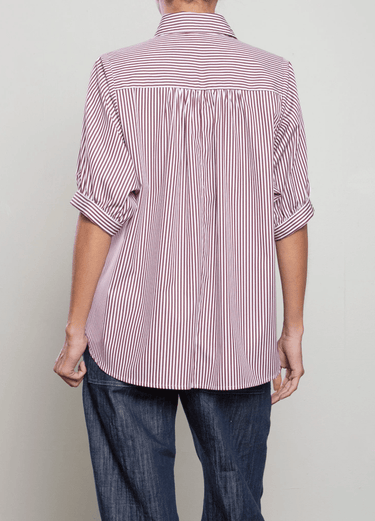 Pharaoh Claude Shirt In Striped Poplin in Bordeaux