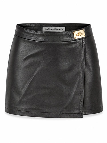 Karina Grimaldi Pauli Leather Mini Skirt in Black