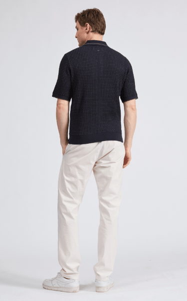 Rag & Bone Harvey Ribbed Knit Polo in Navy Multi