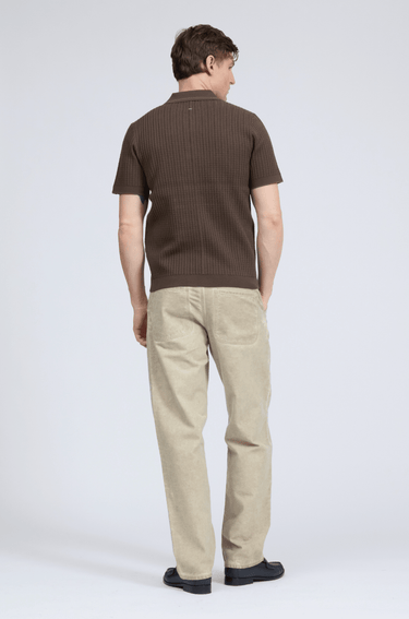 Rag & Bone Harvey Ribbed Knit Polo in Stonewall