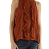 Ramy Brook Christine Silk Chiffon High Neck Sleeveless Top in Amber