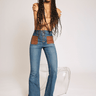 Ramy Brook Cindy Faux Suede Trim Flare Jean in Medium Wash