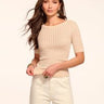 Ramy Brook Elliot Pointelle Silk Cashmere Short Sleeve Top in Sandstone