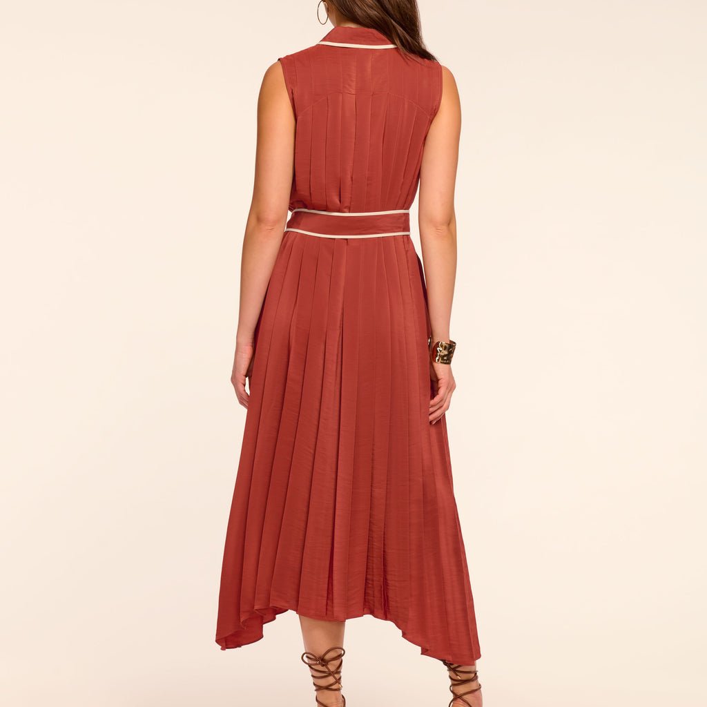 Ramy Brook Kenneth Button Down Pleated Midi Dress in Amber - Estilo Boutique Ramy Brook Kenneth Button Down Pleated Midi Dress in Amber - Estilo Boutique