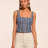 Ramy Brook Olive Button Front Sleeveless Top in Indigo Stripe