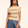 Ramy Brook Rebecca Plaid Knit Flutter Sleeve Top in Bone Plaid