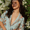Ranna Gill Liora Scalloped Button Down Shirt in Jade Rose