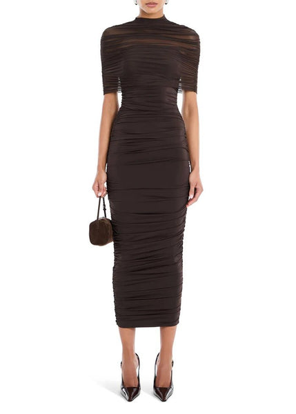 seroya brown dress Deniz Mesh Mini Dress