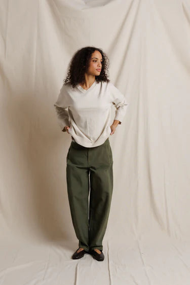 Perfect White Tee Akira Barrel Leg Pant in Dark Olive