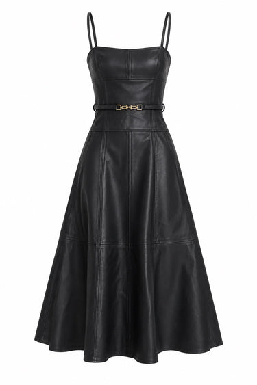 Karina Grimaldi Sofia Vegan Leather Dress in Black