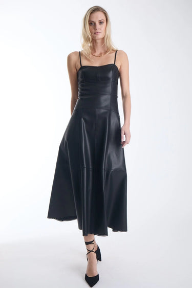 Karina Grimaldi Sofia Vegan Leather Dress in Black