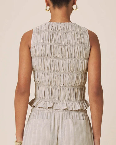 Splendid Bianca Smocked Tank in Light Fawn Whie