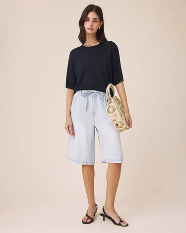 Splendid Erica Short Sleeve Sweater in Navy