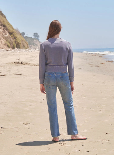 Sundry Acid Wash Johnny Collar Sweater in Vintage Navy