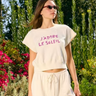 Sundry Athletic Cap Sleeve Sweatshirt Jadore Le Soleil in Pearl