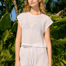 Sundry Crochet Cropped Short Sleeve Shirt in Optic White