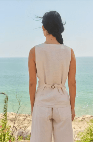 Sundry Linen Vest in Oyster