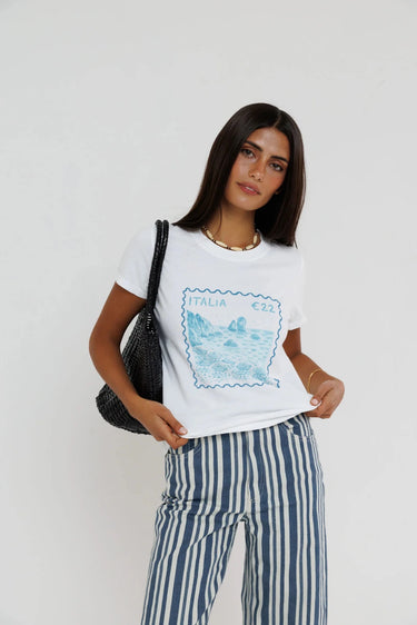 Sunny Somewhere Italia Stamp Femme Crew in White
