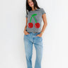Sunny Somewhere Mon Cheri Cherry Femme Crew in Heather Grey