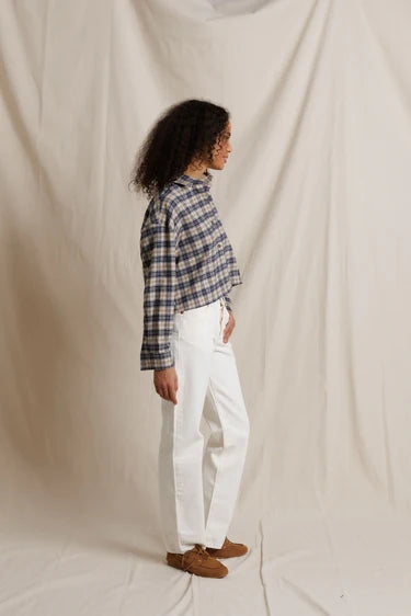 Perfect White Tee Tate Long Sleeve Button Up in Sugar Plaid