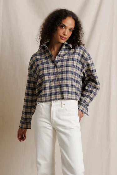 Perfect White Tee Tate Long Sleeve Button Up in Sugar Plaid