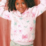 Three Wildflower Designs Bow Print 3/4 Zip Gem Stamped Crewneck