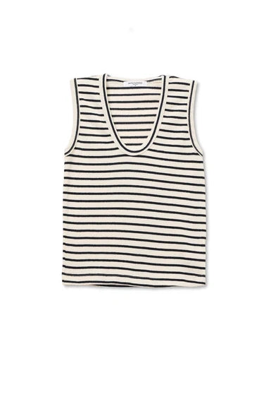 Perfect White Tee Tracy U Stripe Tank in Natural Black