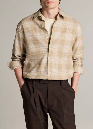 Vince Ballow Plaid Cotton Button-Front Shirt in Heather Oatmeal Combo