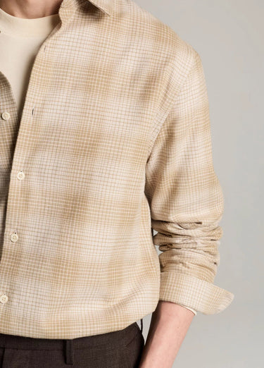 Vince Ballow Plaid Cotton Button-Front Shirt in Heather Oatmeal Combo