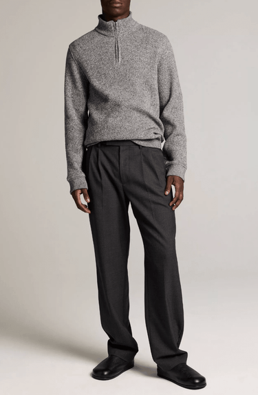 Vince Brushed Cotton-Blend Waffle Quarter-Zip Pullover in Heather Black