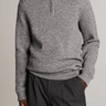 Vince Brushed Cotton-Blend Waffle Quarter-Zip Pullover in Heather Black