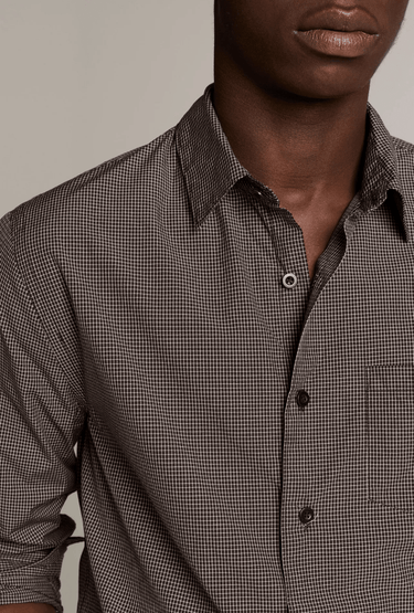 Vince McDermott Plaid Cotton Button-Front Shirt in Arabica/Headline Grey
