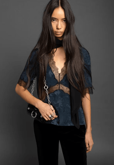 Zadig & Voltaire Tedoxa Silk Top in Encre