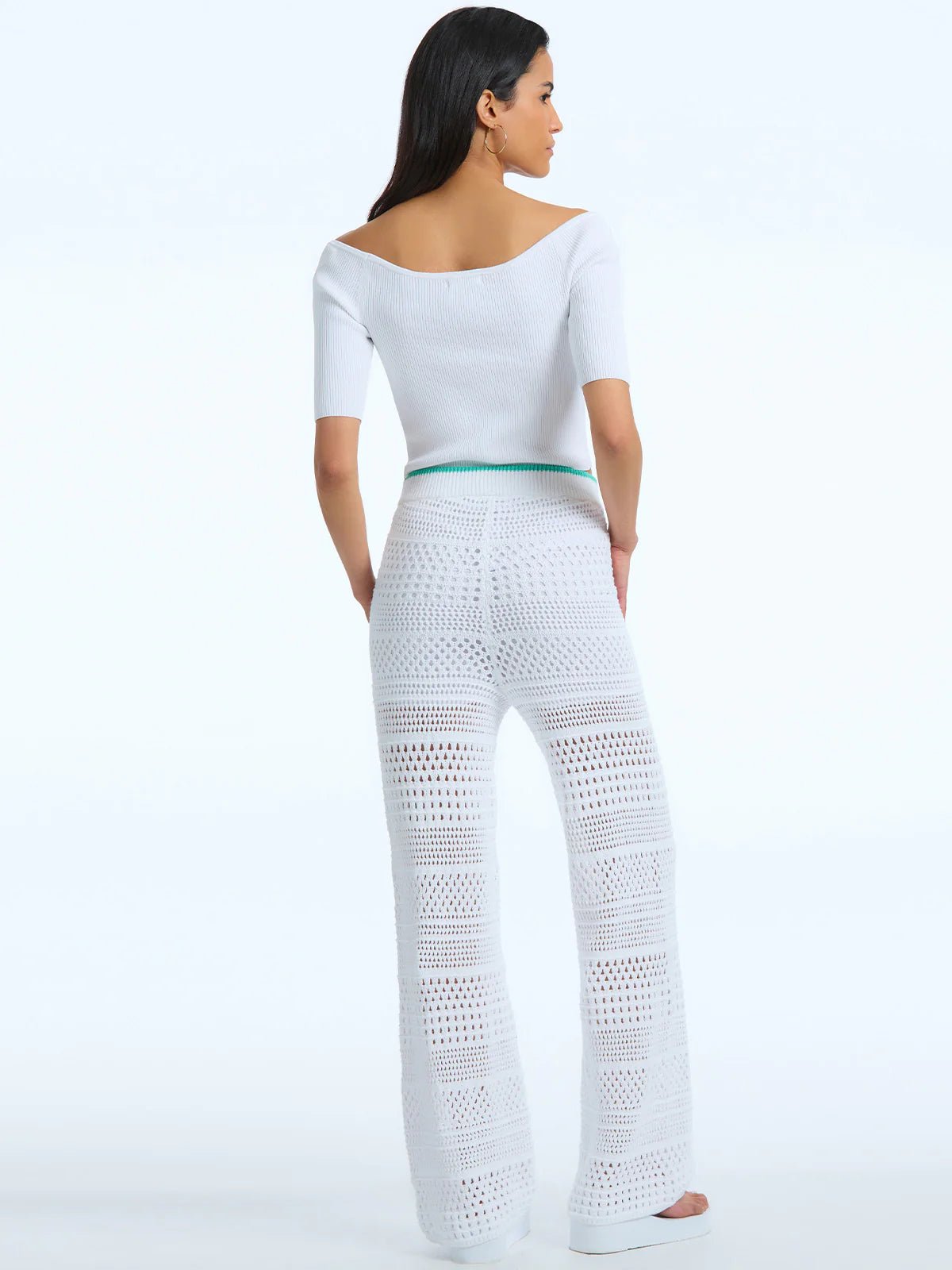 525 America Rose Crochet Wide Leg Pant in Bleach White Multi - Estilo Boutique