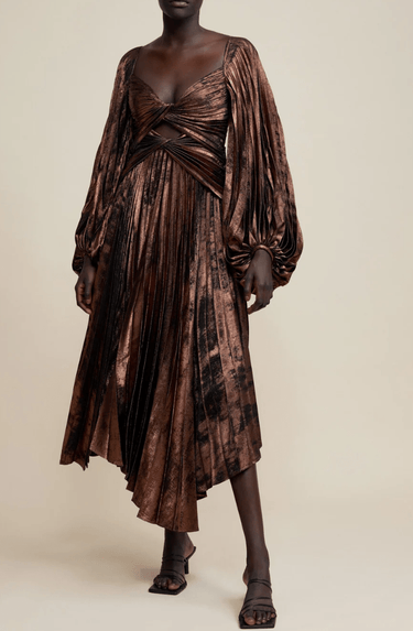 Acler Auroa Metallic Twist-Front Pleated Midi Dress, Bronze, Women's, 4, Cocktail & Party Wedding Guest Dresses Midi Dresses Acler Auroa Metallic Twist-Front Pleated Midi Dress, Bronze, Women's, 4, Cocktail & Party Wedding Guest Dresses Midi Dresses