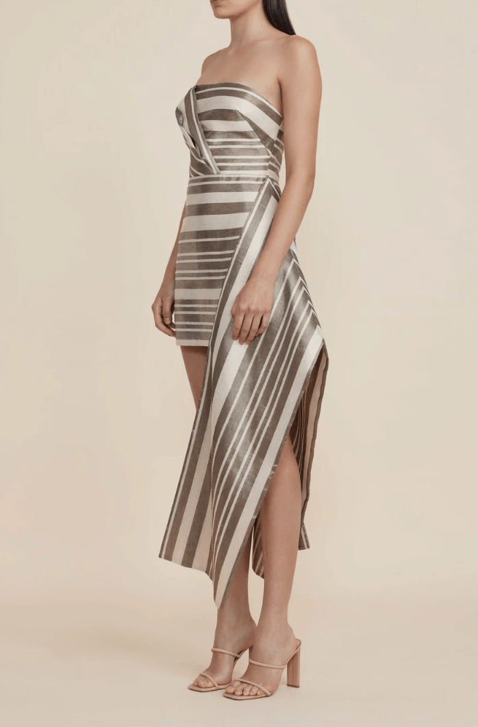 acler metallic dress Acler Rockland Midi Dress Metallic Strapless Pleated