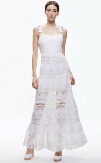 Alice & Olivia Alora Embroidered Maxi Dress in White - Estilo Boutique