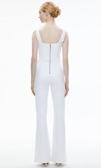 Alice & Olivia Chels Denim Corset Jumpsuit in White - Estilo Boutique