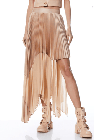 Alice + Olivia Fraley Sunburst Pleated Asymmetric Midi Skirt